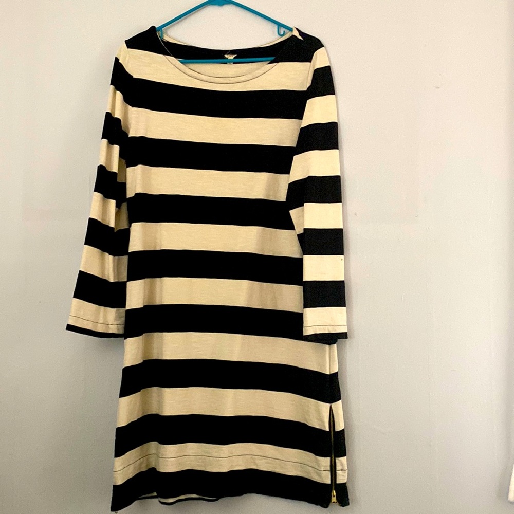 JCREW Black and Cream Striped Shift Dress Size M